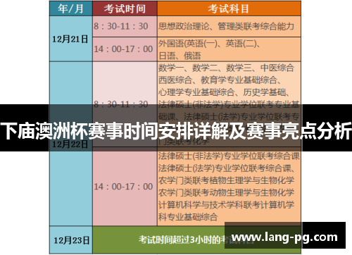 下庙澳洲杯赛事时间安排详解及赛事亮点分析